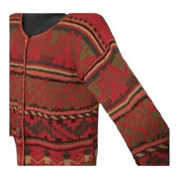 Express Tricot Cardigan Size S Women Fall Red Hand Knit 100% Wool Chunky Knit - Picture 4 of 10